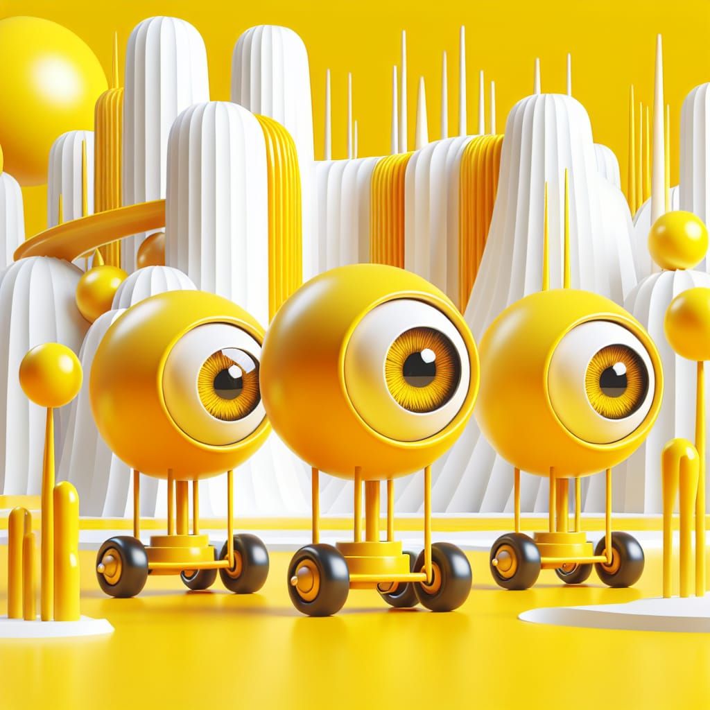 Atomic 1950s Style Yellow Balls in Surreal Landscape