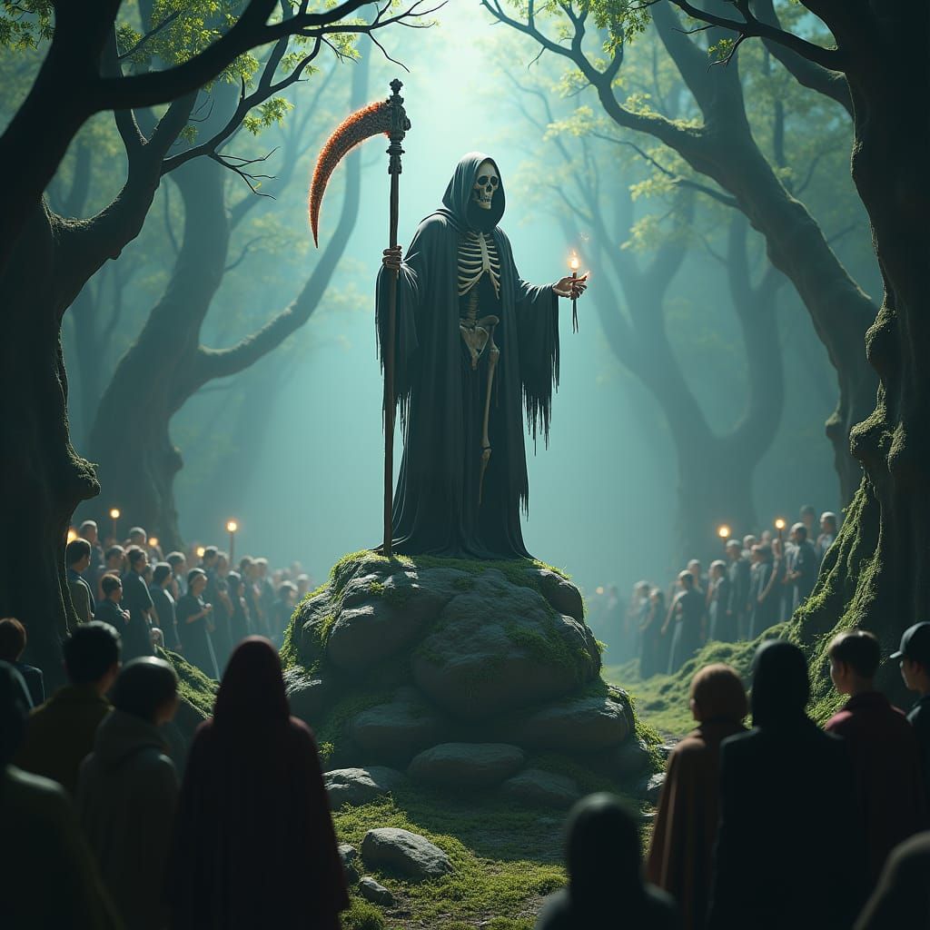 Grim Reaper Preacher in Mystical Forest: 3D Render