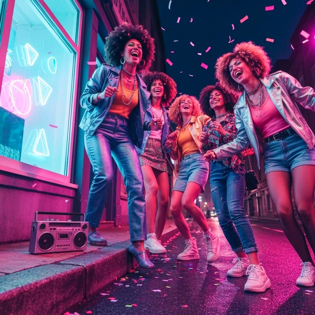 Joyful Neon Night Out: 1980s Style