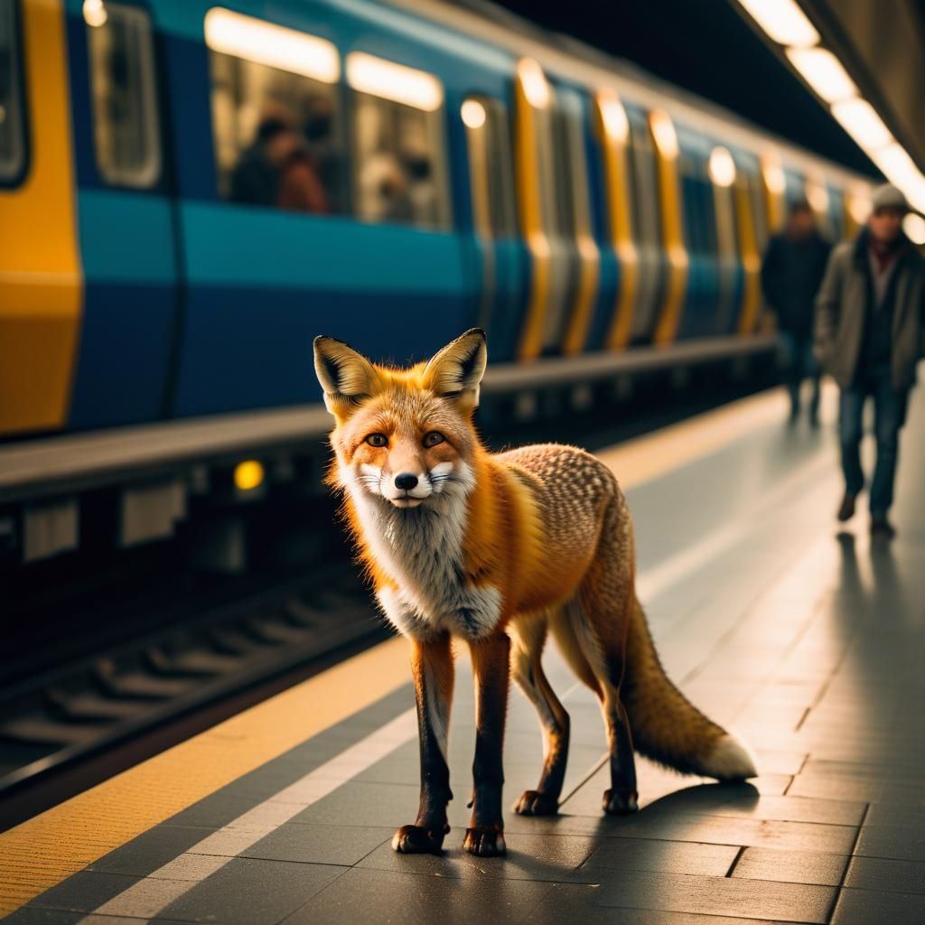 Fox on Subway Platform: Urban Wildlife Photography