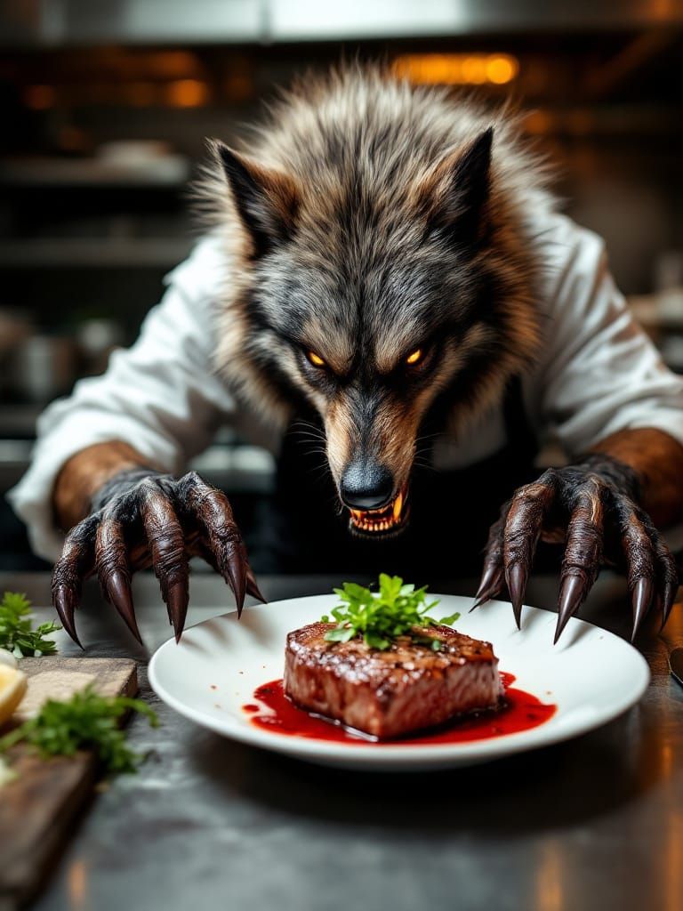 Werewolf Chef Cooking During Full Moon