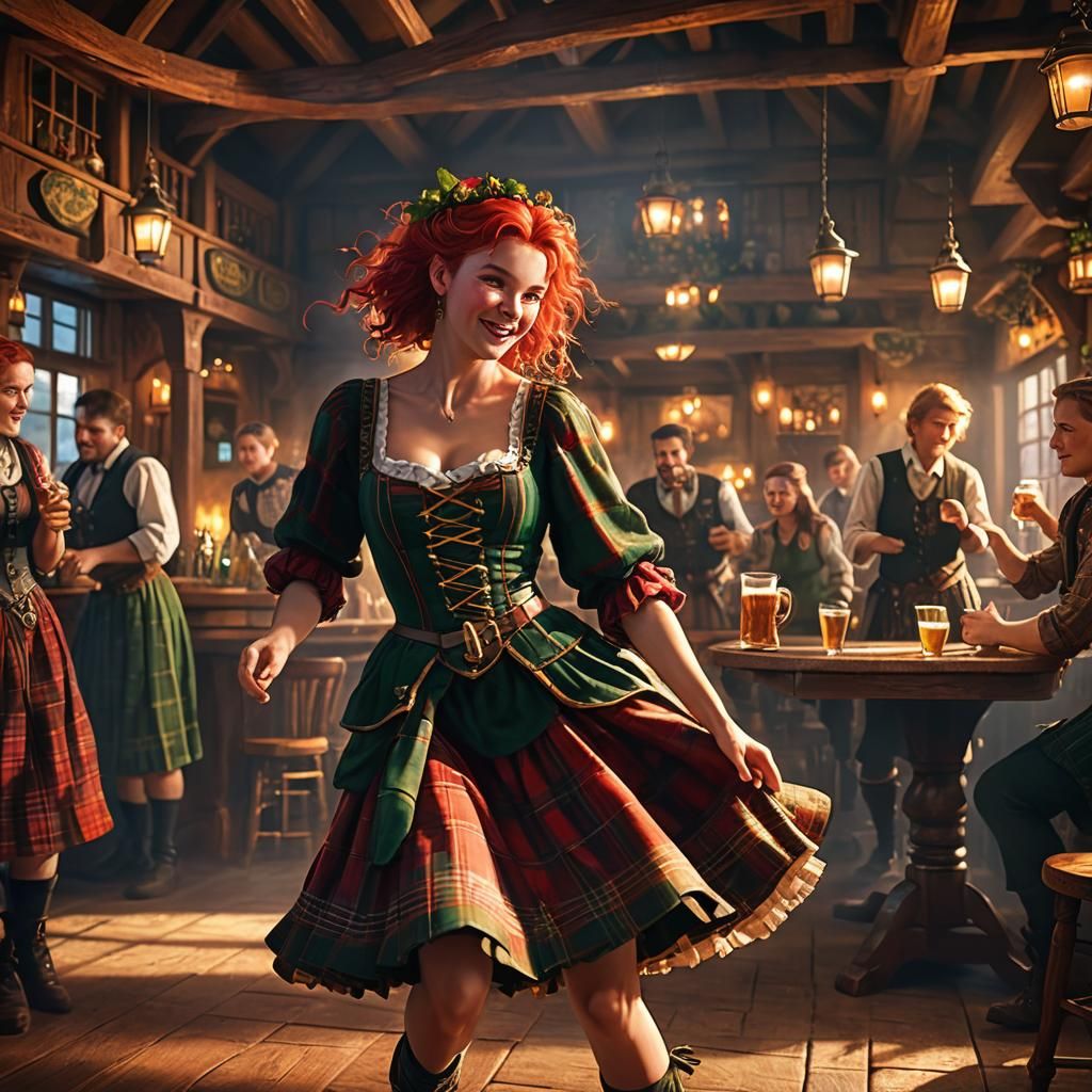 Festive Tavern Scene with Dancing Lady