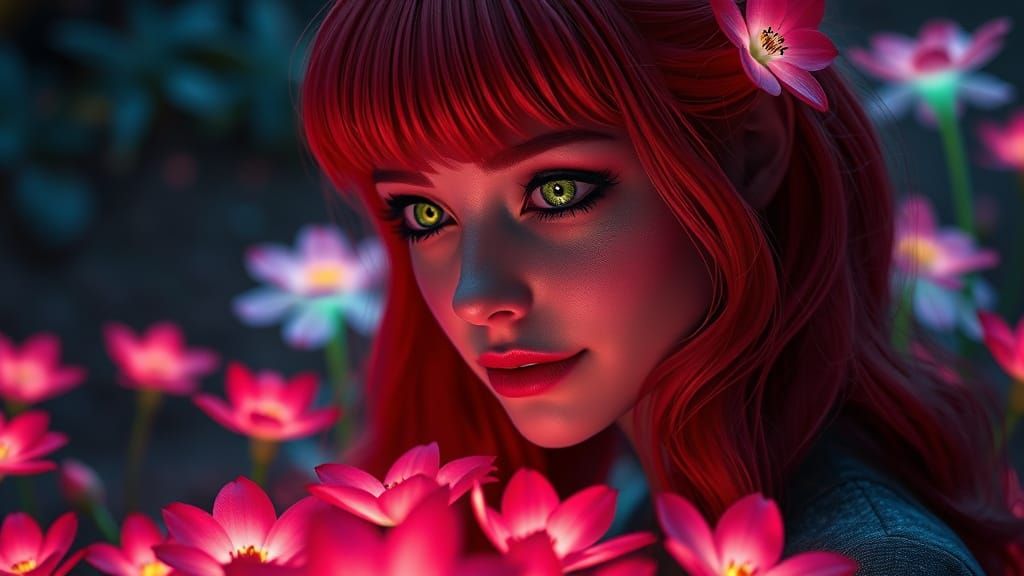 Woman Tends Bioluminescent Garden in Fantasy Matte Painting ...