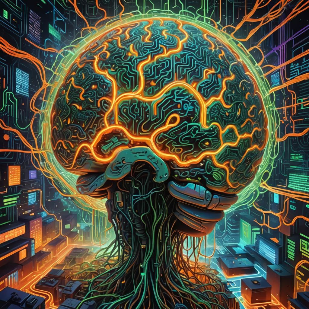 Ethereal AI Brain in Cyberpunk Dreamscape