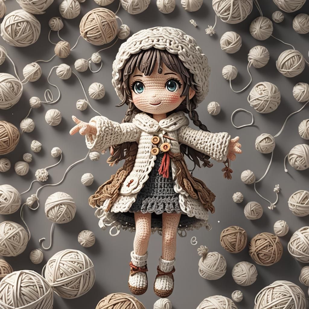 Cute Crocheted Yarn Doll in Anime Style