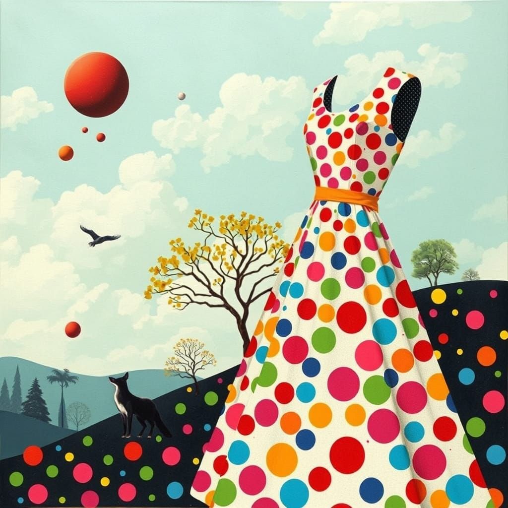 Invisible Crossdresser in polkadot dress.surreal.