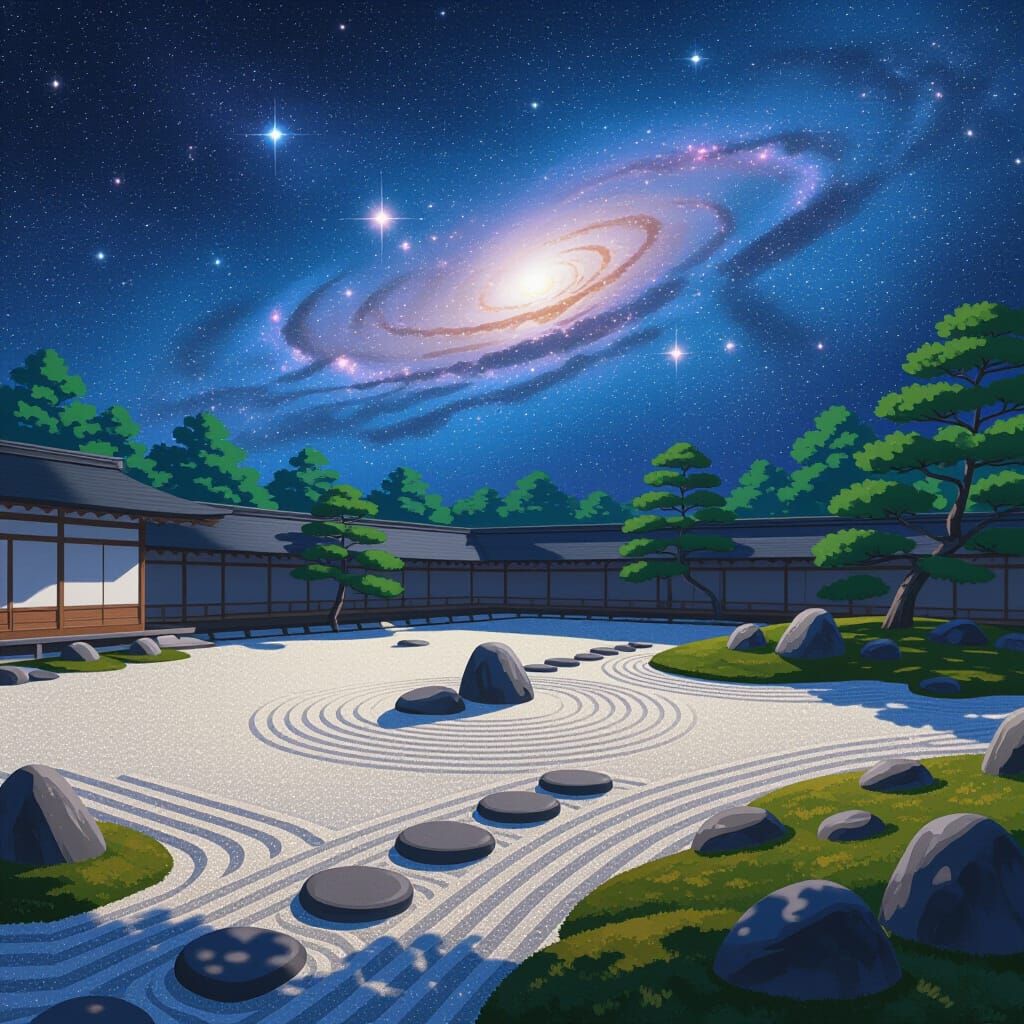 Zen Garden Floating in Starry Galaxy