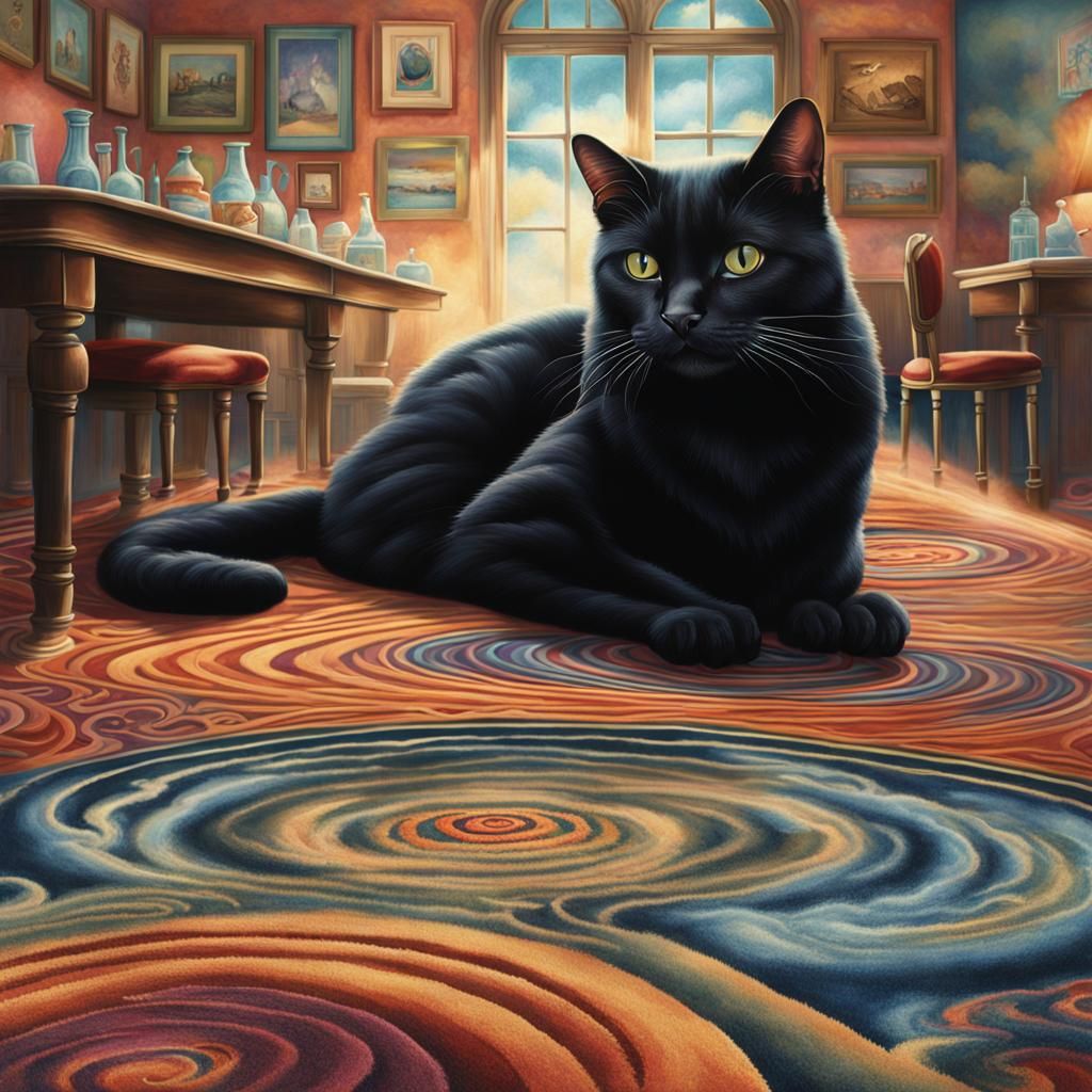 Radiant Black Cat and Ethereal Goddess