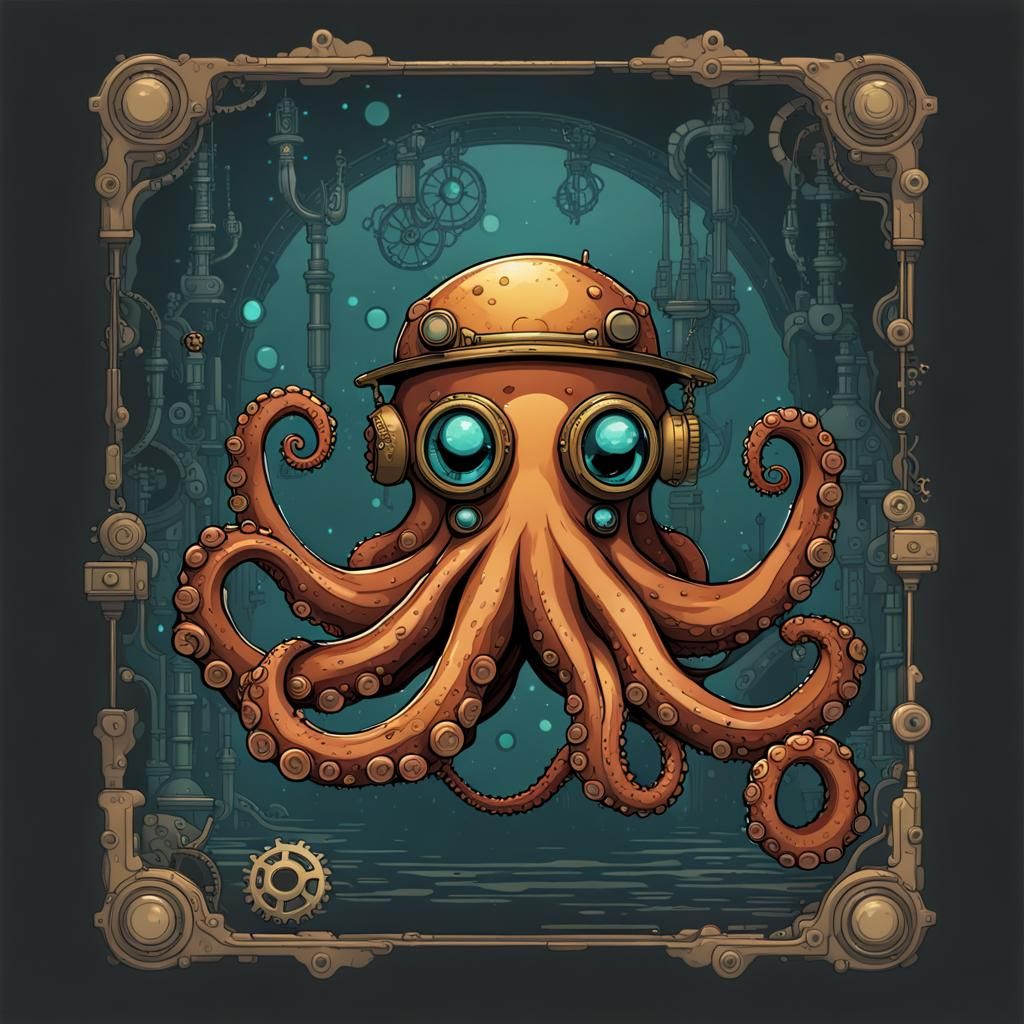 Steampunk Octopus T-Shirt Design in Vector Art
