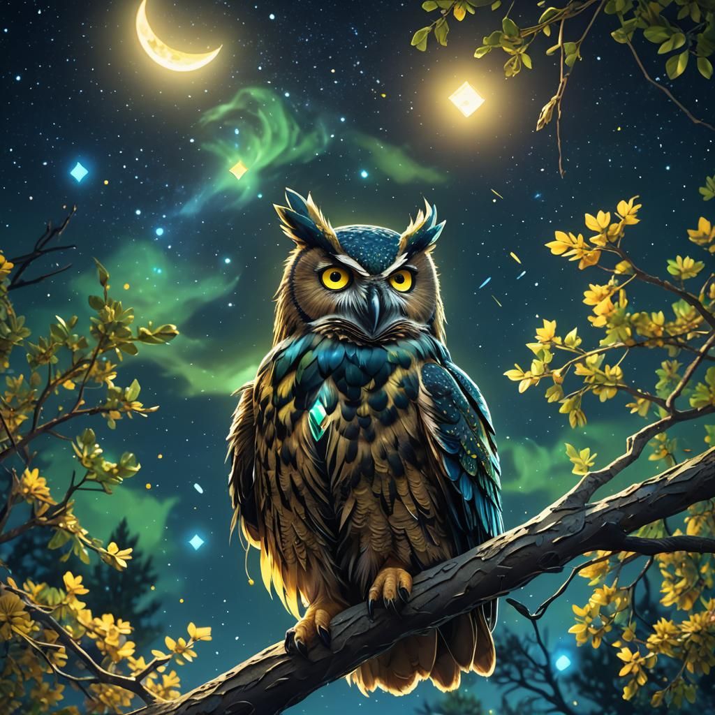 Celestial Owl in Starry Night Astrocomposition
