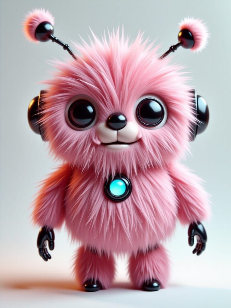 Adorable Fluffy Robot with Cybernetic Details