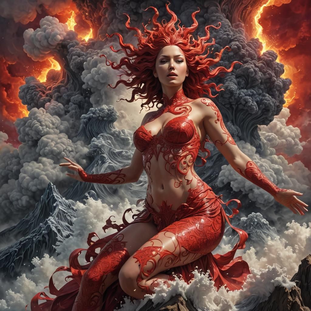 Goddess of Earth Rising From Volcano