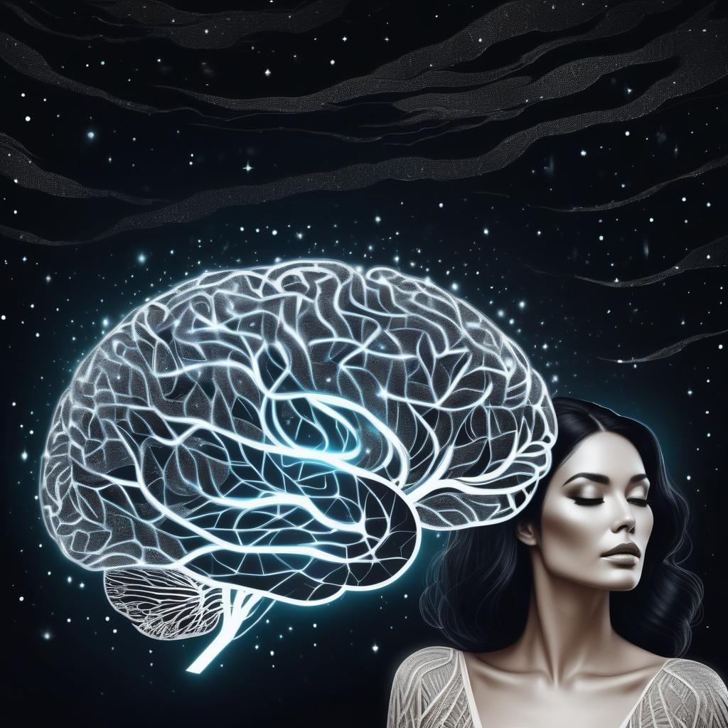 Luminescent Brain Portrait Against Night Sky