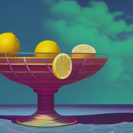 Psychedelic Lemons in Vaporwave Digital Art