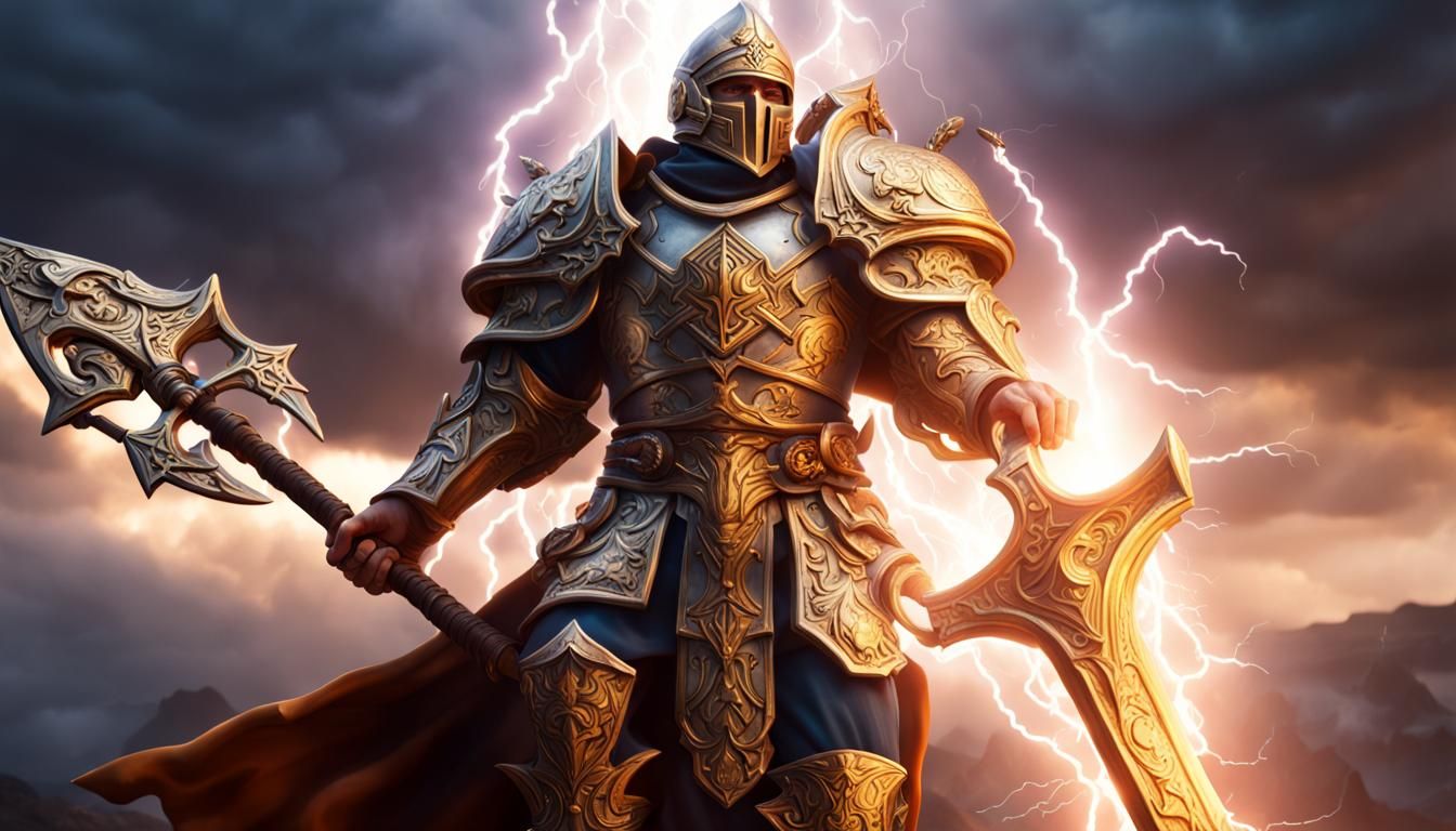 Paladin Summons Lightning with Warhammer: 3D Art