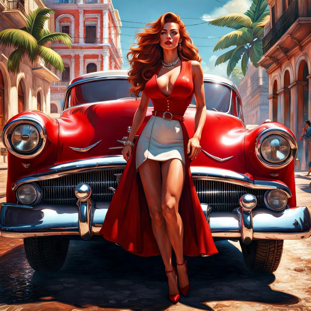 Stunning Cuban Beauty with Classic Car in Havana