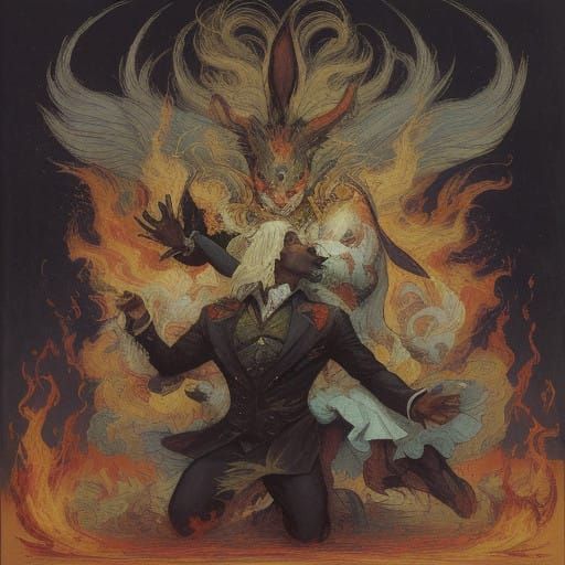 Surreal Rabbidevils Dance in a Whirlwind of Fire and Thunder