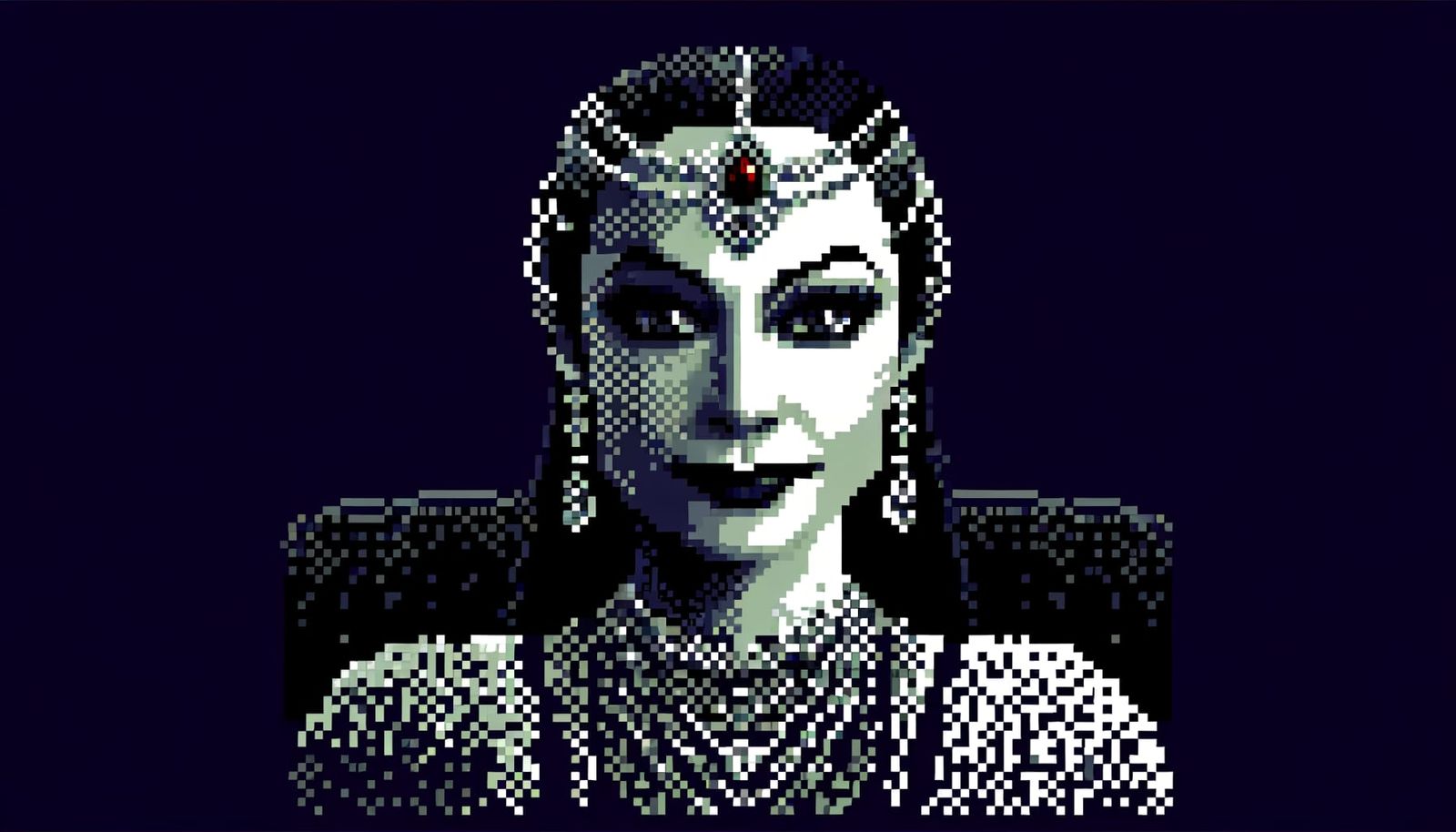 Ethereal Evil Mastermind in 8-Bit Pixel Art