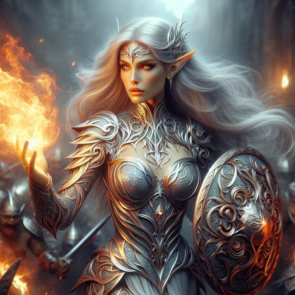 Elven Knight Battlemage in Intense Battlefield