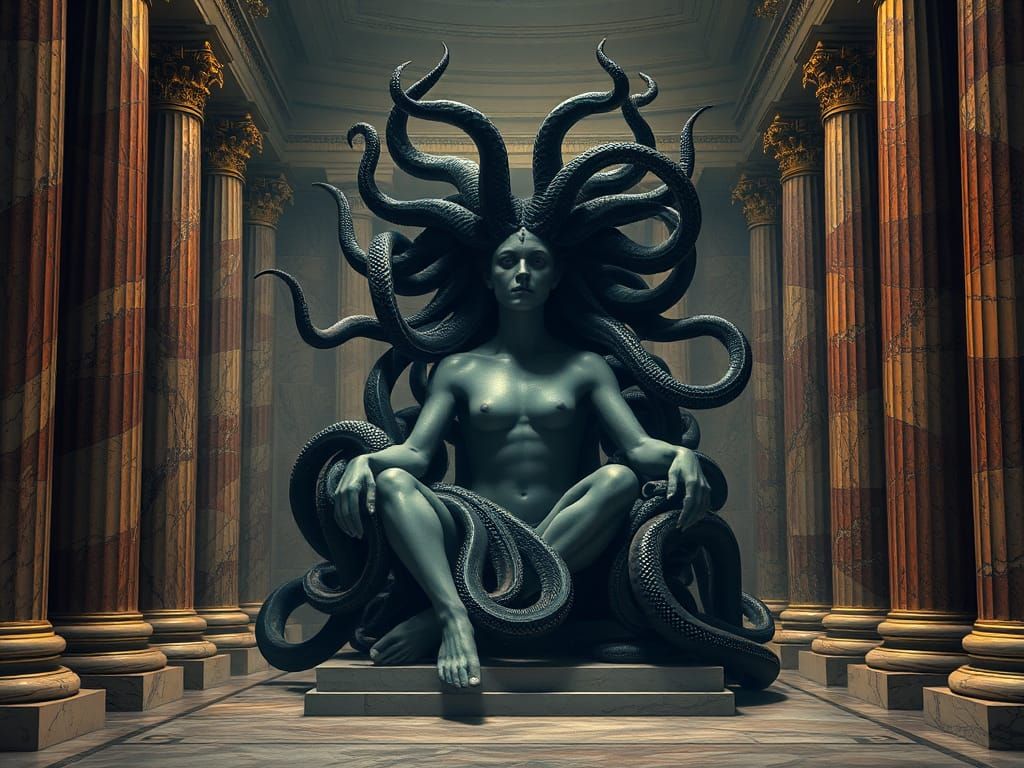 Medusa Enthroned in Athena's Temple: Biomechanical Fusion