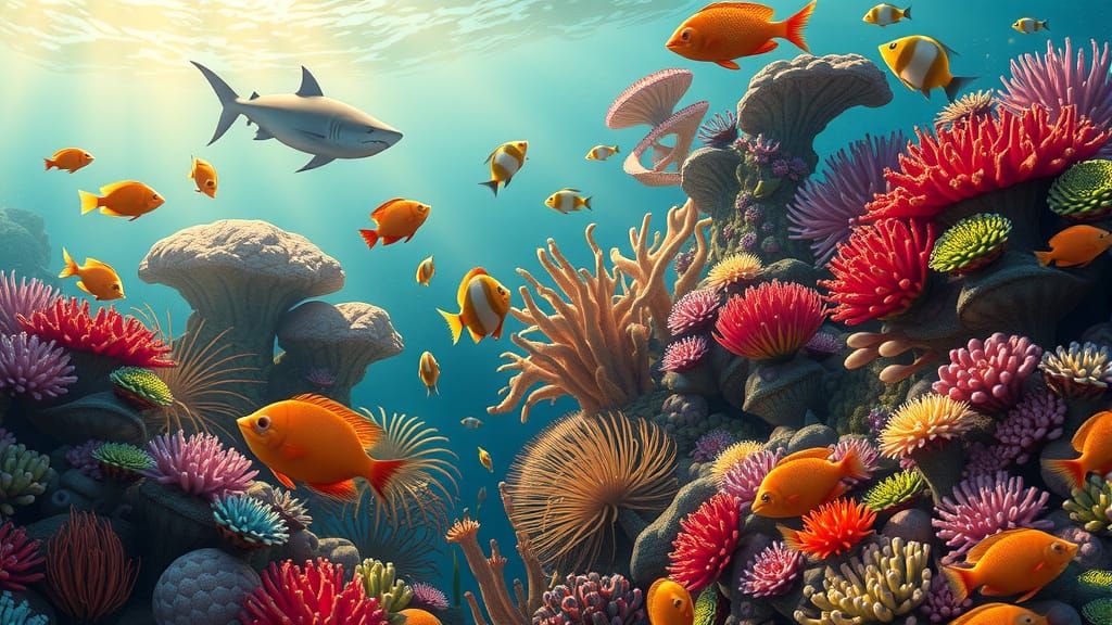 Luminous Coral Reef Ecosystem in 3D Animation