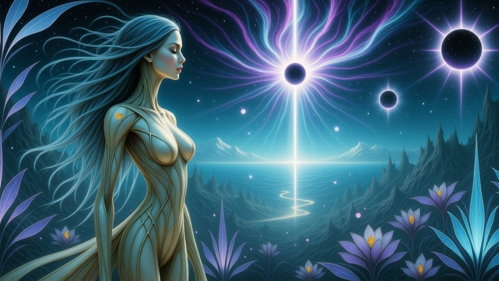 Surreal Woman in Ethereal Light and Shifting Colors