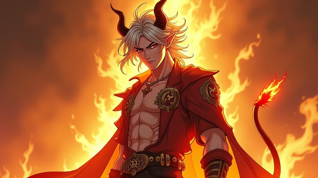 Demonic Figure with Silver Hair, Anime Art Style