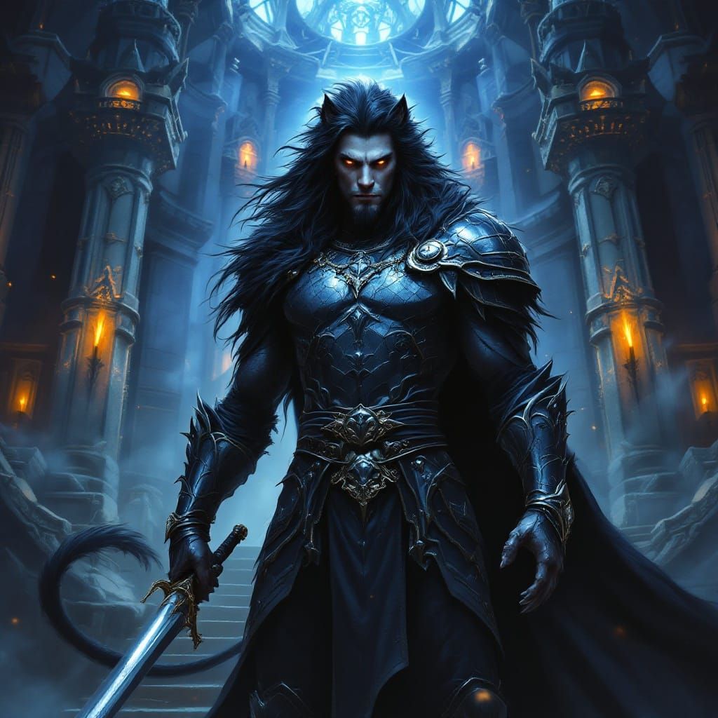 Shadow Lion Demi-Human Warrior in Dragon Scale Armor