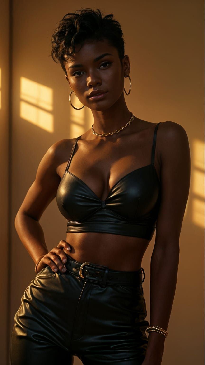 Striking Ebony Beauty in Photorealistic Pinup Portrait