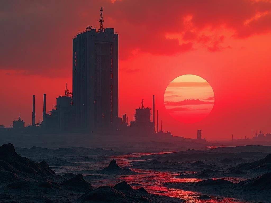 Towering 5G Silhouette on Barren Red Planet