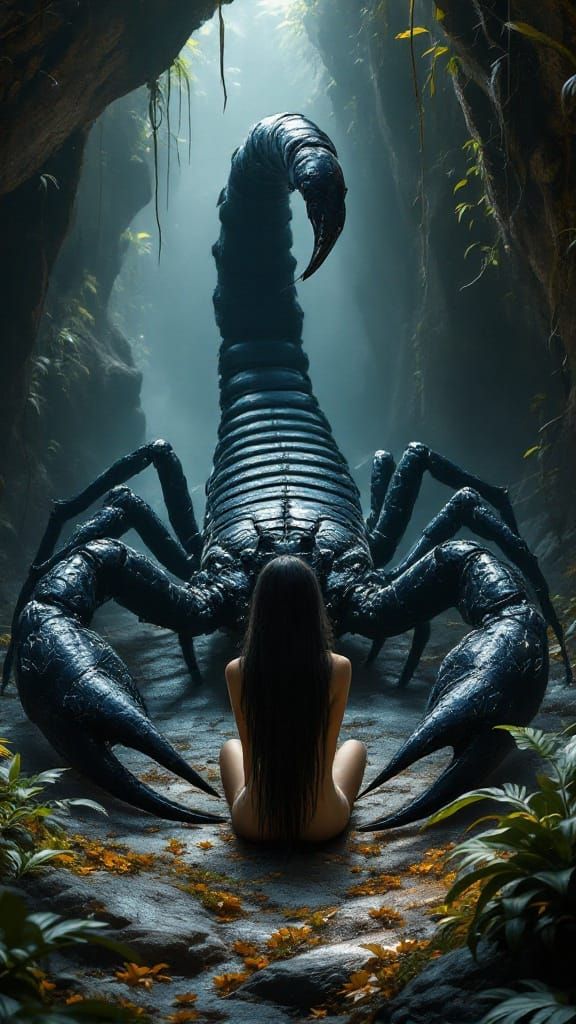 Ethereal Woman Encounters Massive Black Scorpion in Hidden J...