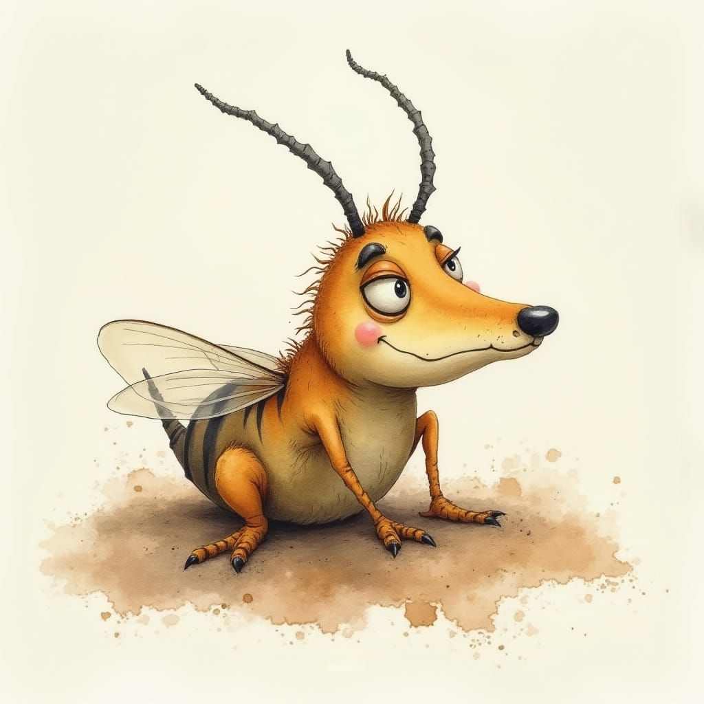 Sad Cartoon Bugle in Watercolour