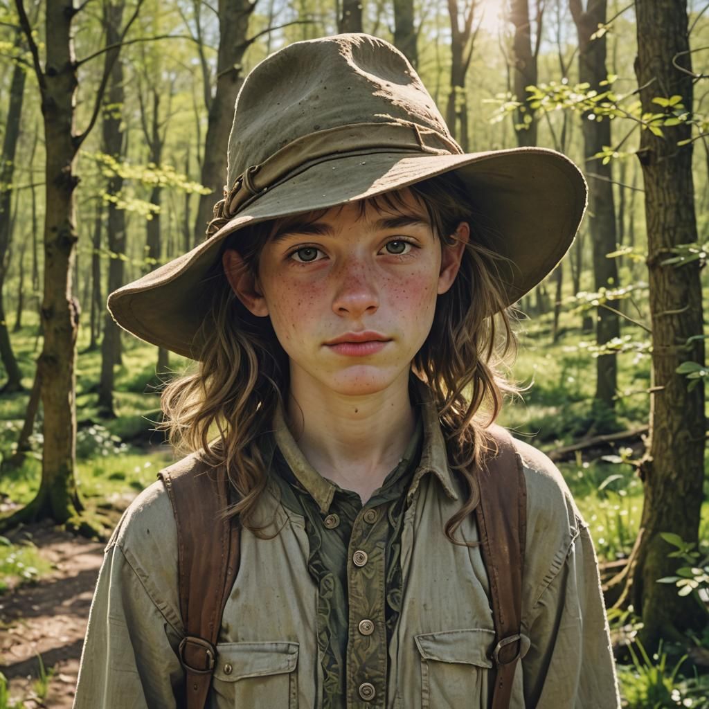 Teen in Disguise in Spring Woodland Scene