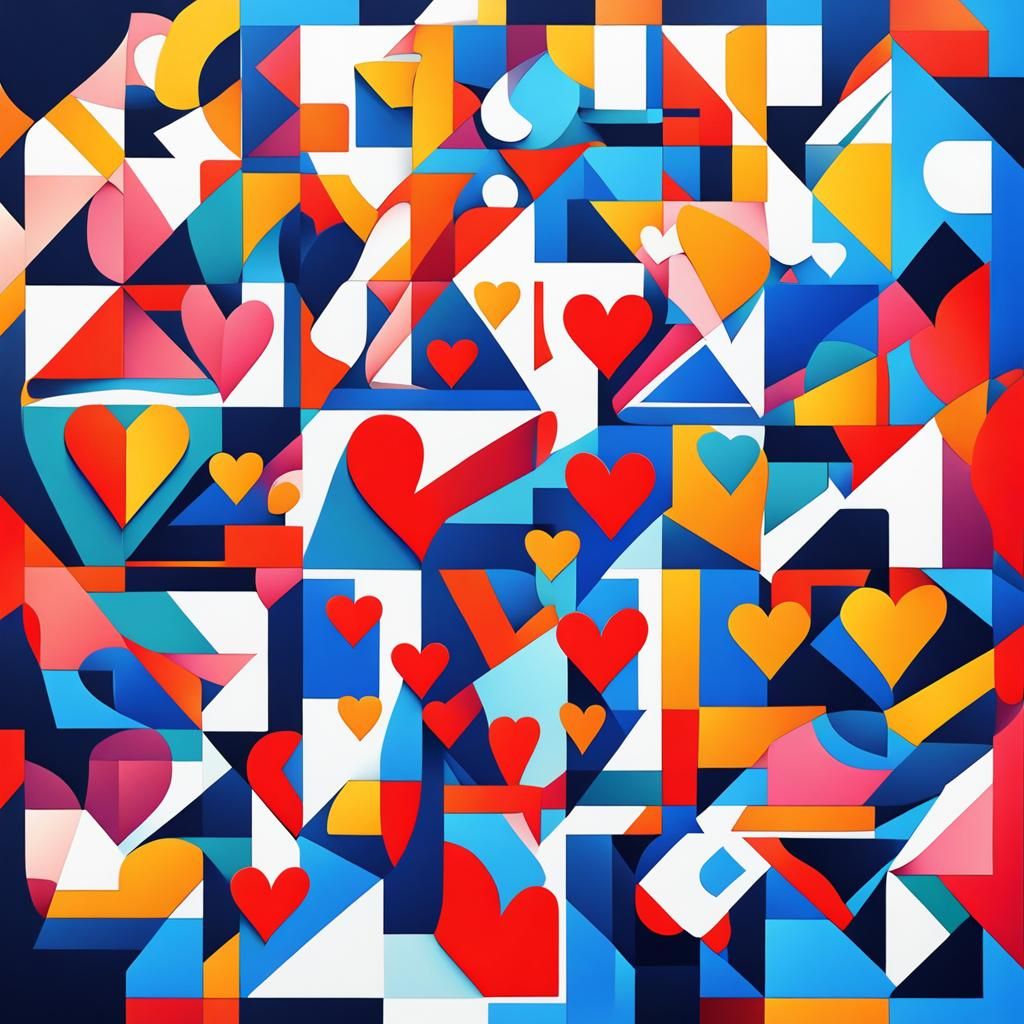 Cubist Hearts in Geometric Art Deco Style