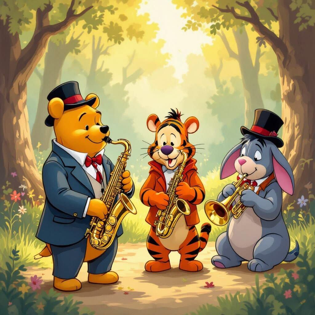Pooh and Friends Jazz Band in Sunny Forest