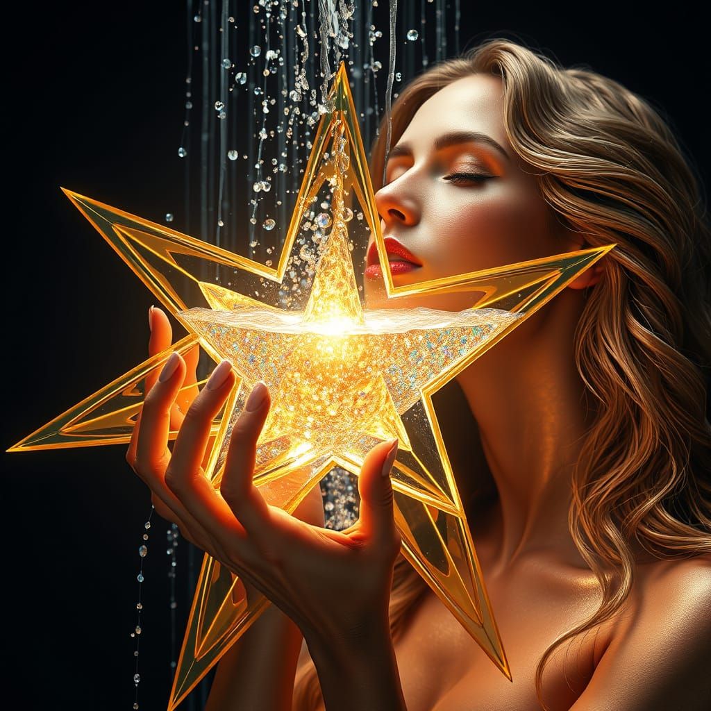 Glowing Star Revealed, Woman Cradles Celestial Wonder