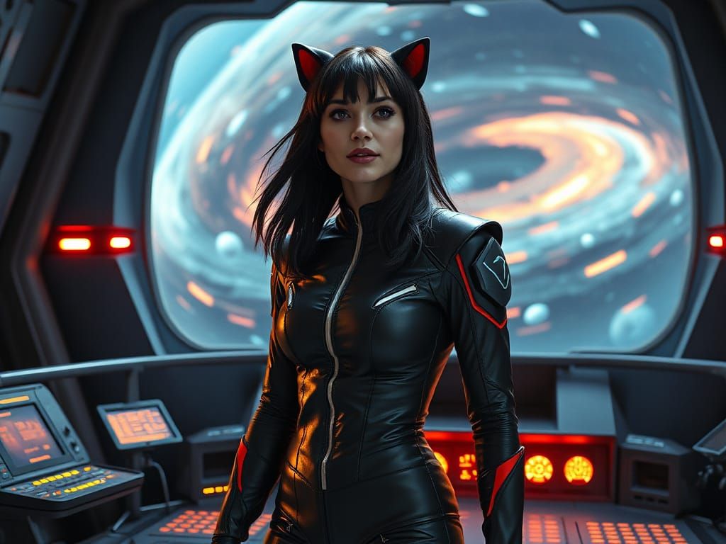 Futuristic Space Commander on Starship Bridge