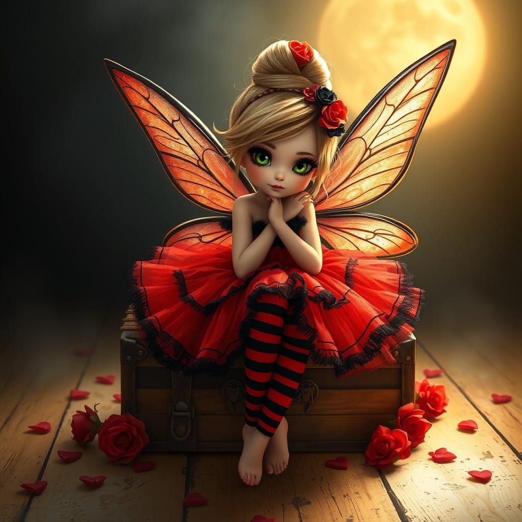 Ethereal Fairy in Regal Attire Amidst Whimsical Woodland Sce...