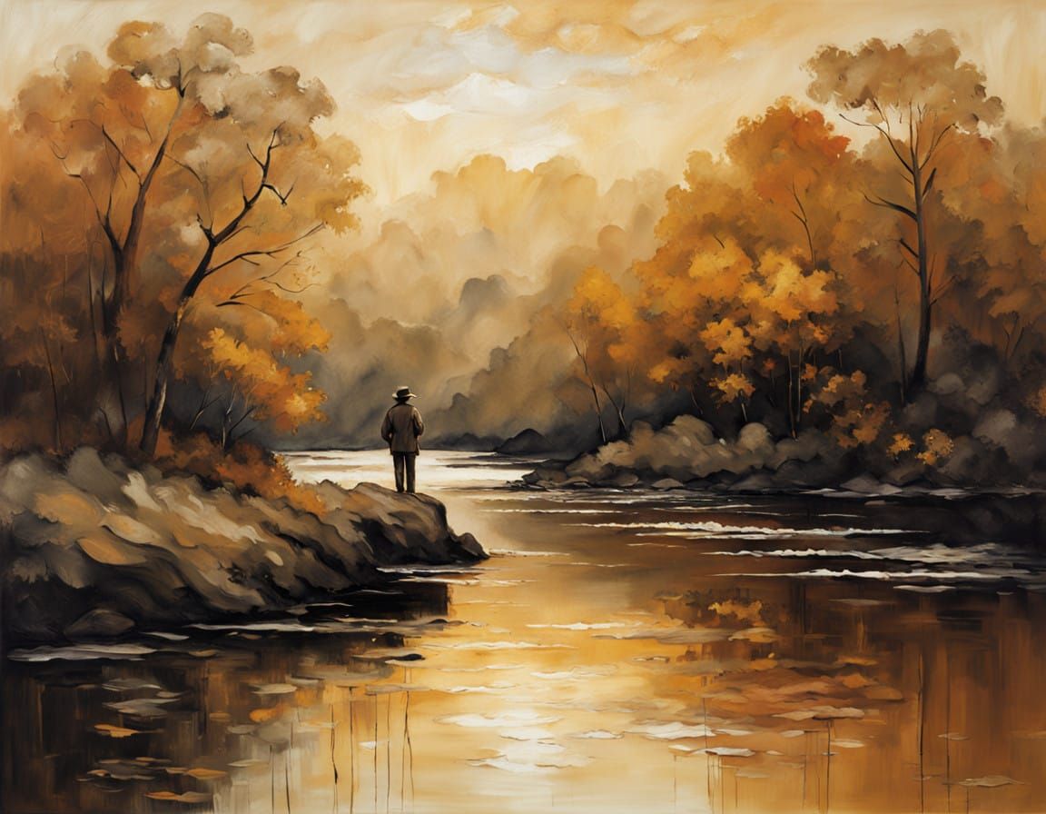 Golden Serenity at Sunset River Landscape