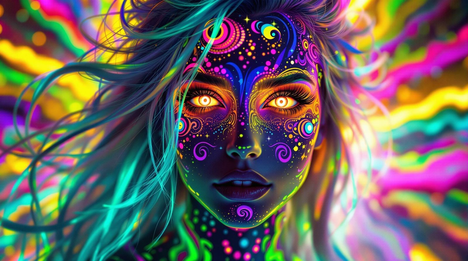 Psytrance Goddess Portrait with Neon Face Paint