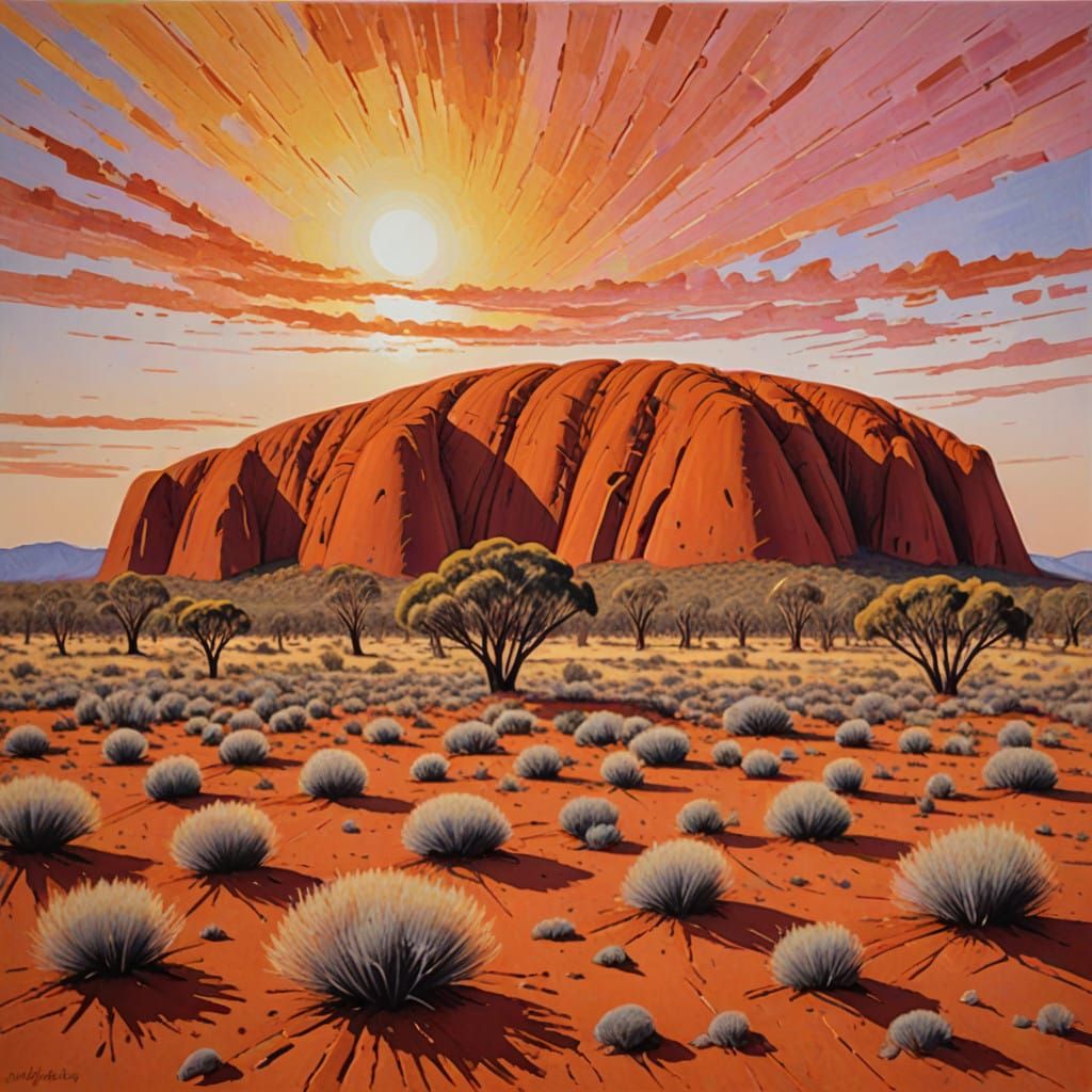 Uluru Rock in Vibrant Sunrise Colors