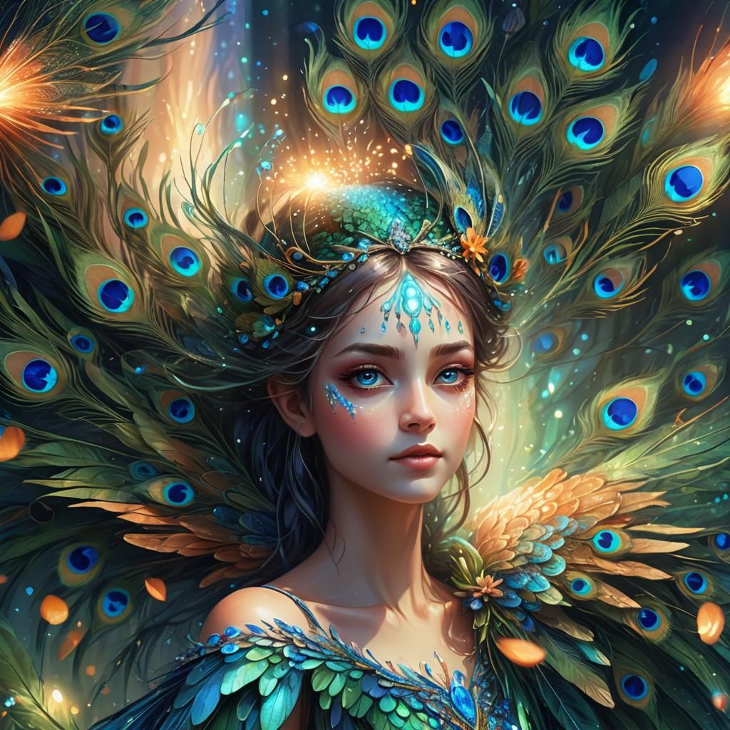 Fantasy Fairy with Peacock Wings, Digital Art