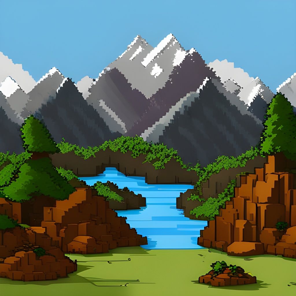 Pixel Art Mountains and Falls