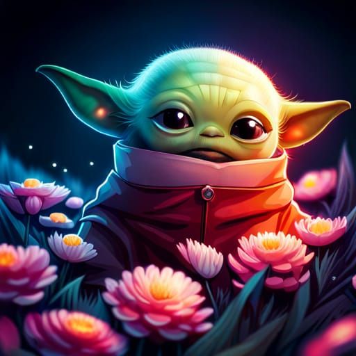Baby Yoda within Flowers