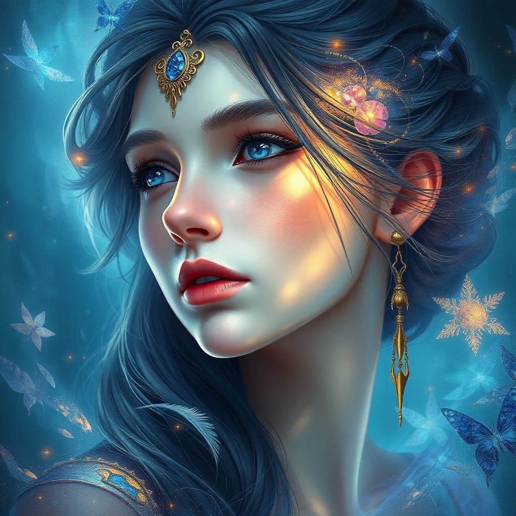 Ethereal Maiden Portrait in Art Nouveau Style