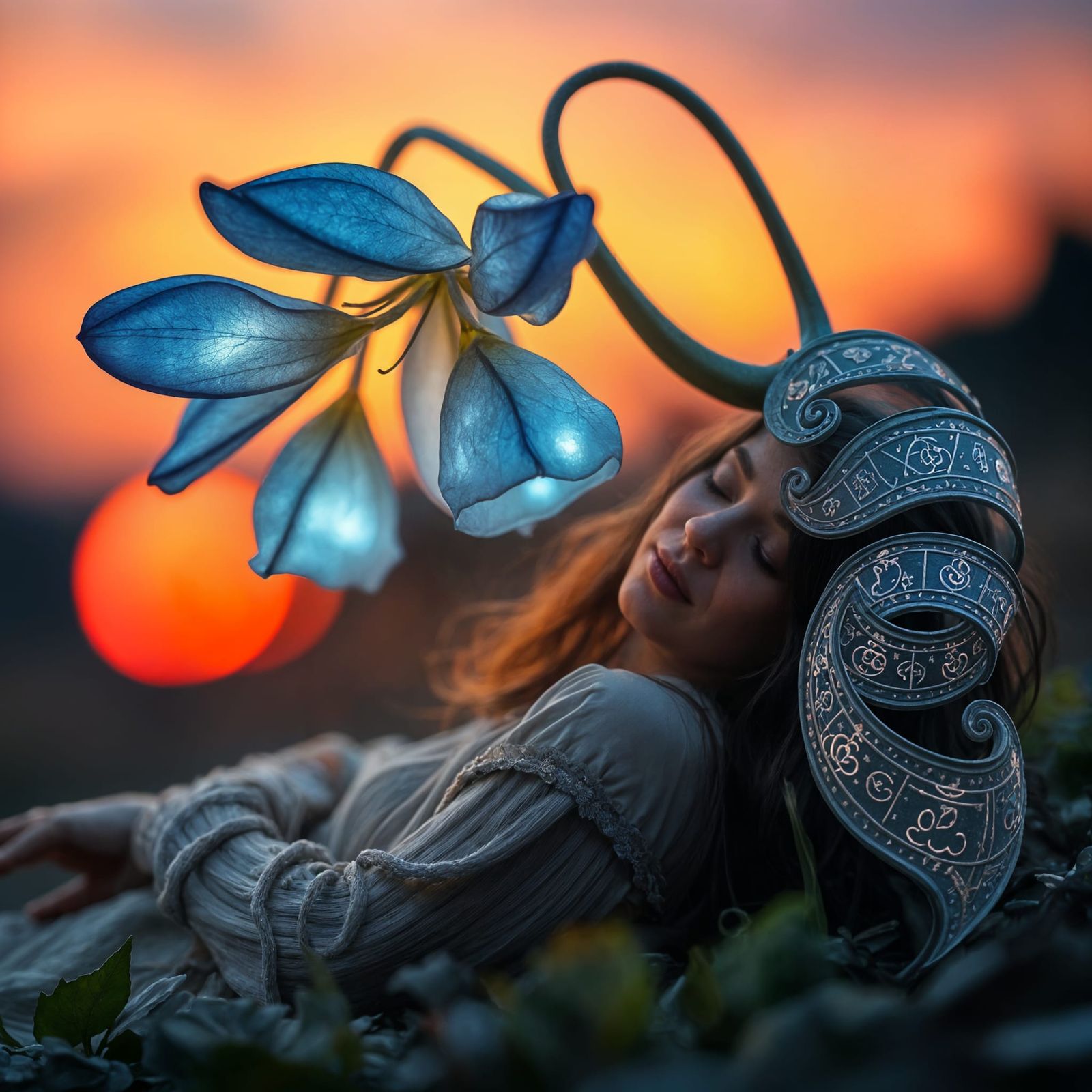 Ethereal Bloom Reflects a Woman's Slumbering Sorrow