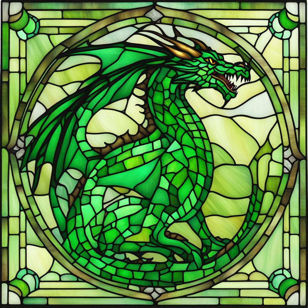 Stained Glass Green Dragon Art