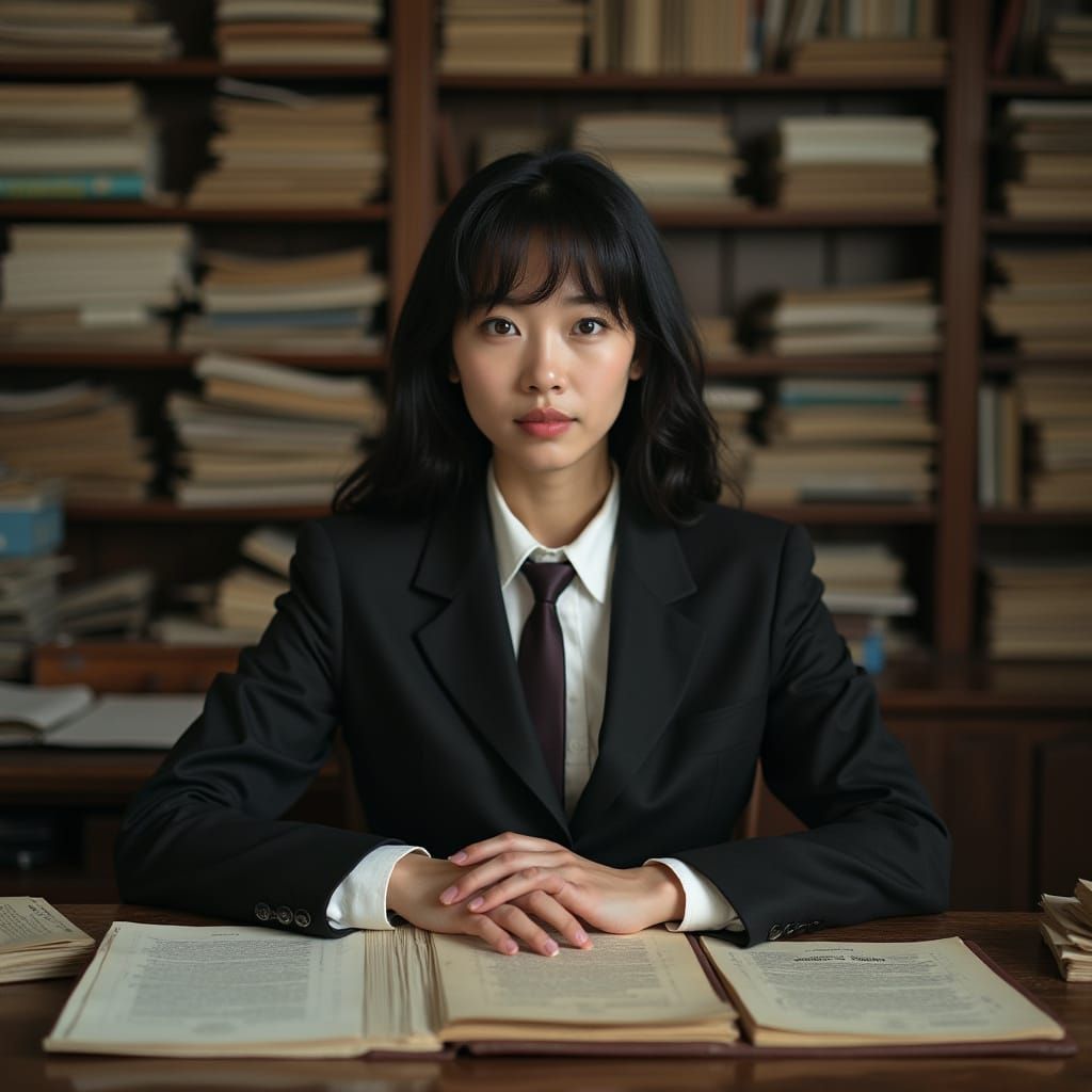 Photorealistic Portrait of a Woman in Vintage Office