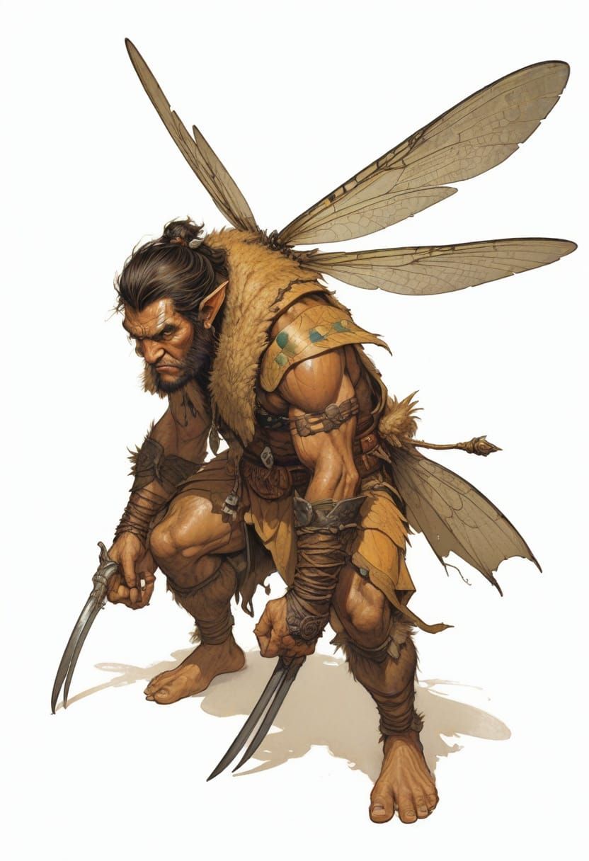 Fey Warrior with Dragonfly Wings, in Fantasy Art Style