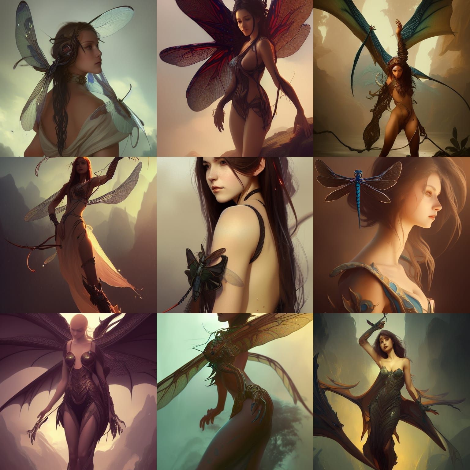 Dragonfly Fantasy Character Portrait in Art Nouveau Style